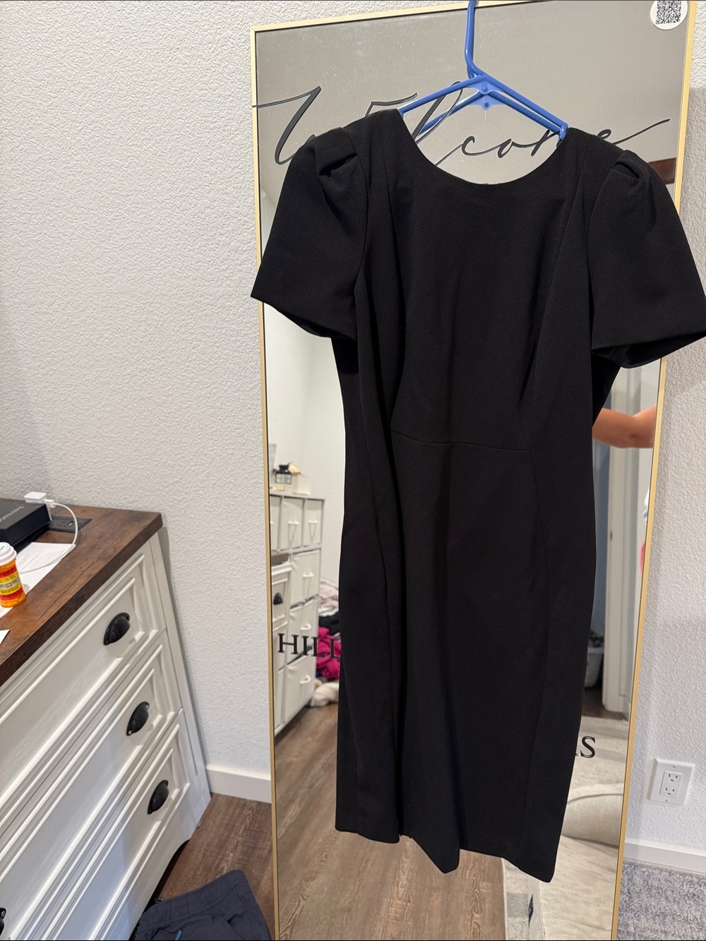 Calvin Klein Black Puff-Sleeve Midi Dress